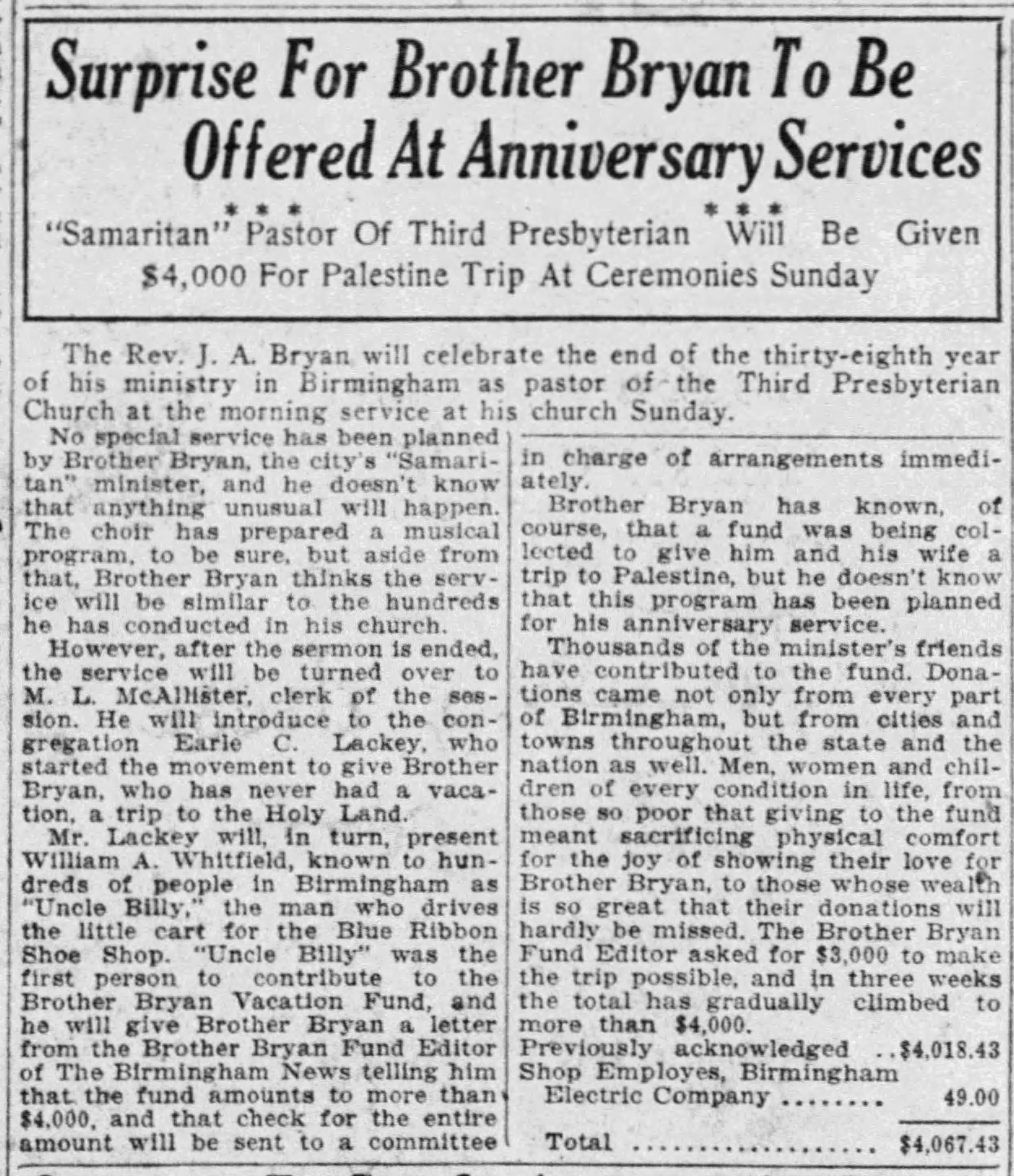 Surprise For Brother Bryan To Be Offered At Anniversary Services